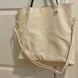 Korean Cream White Leather Tote with Straps